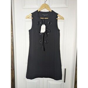 English Factory Grommet Lace Up Shift Dress Black Sleeveless Mini LBD NWT XS
